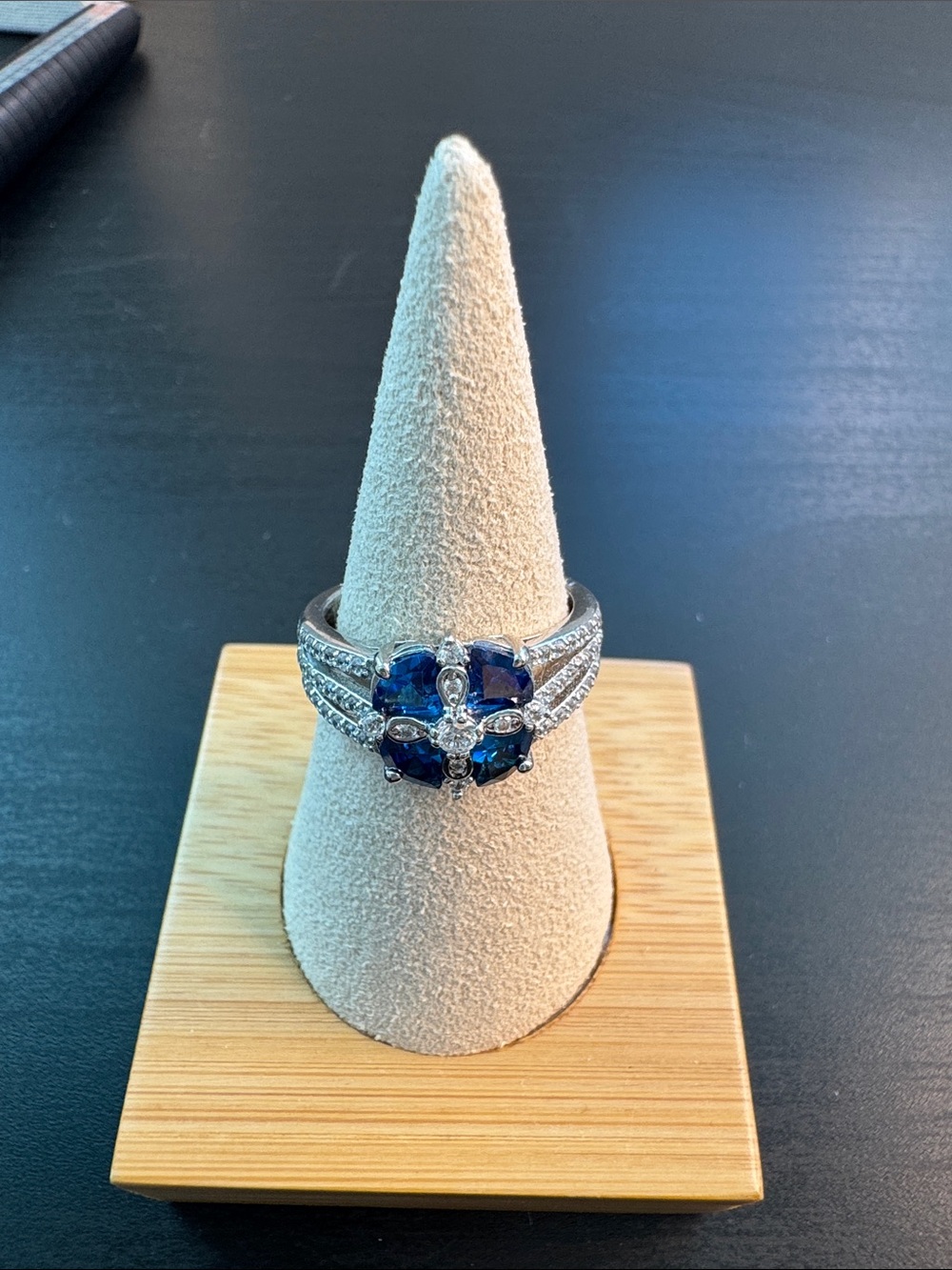 Blue Sapphire Cluster Halo Ring - Womens Jewelry 925 silver